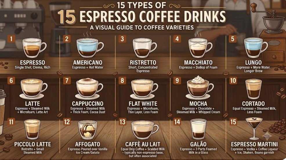 20 Types of Espresso Drinks: Names, Differences & Complete Guide