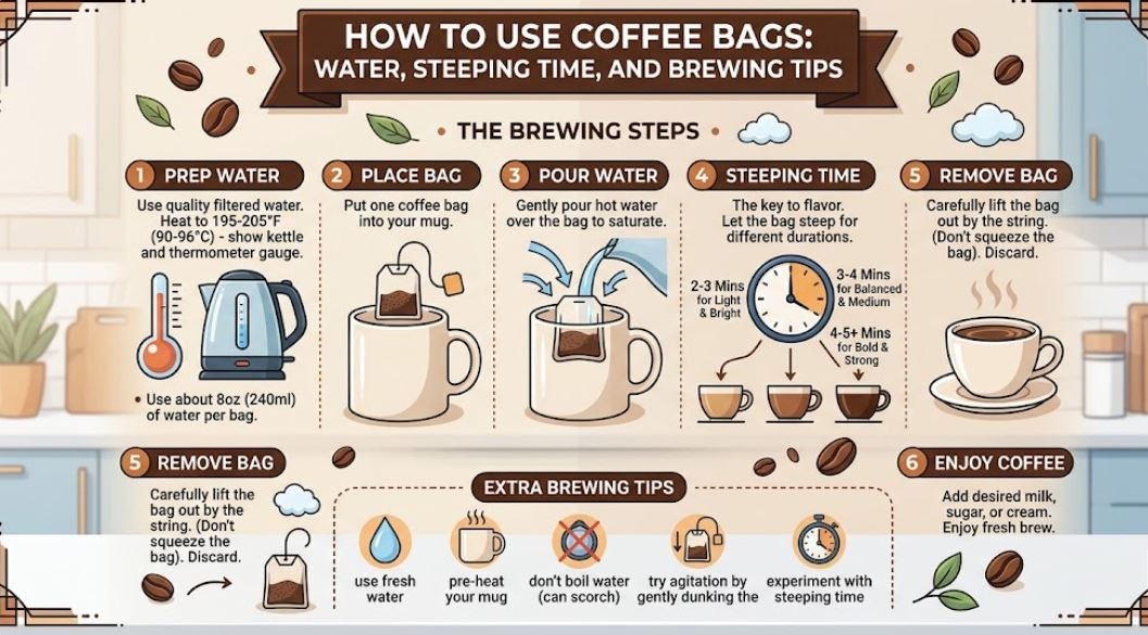 How to Use Coffee Bags: Water, Steeping Time, and Brewing Tips