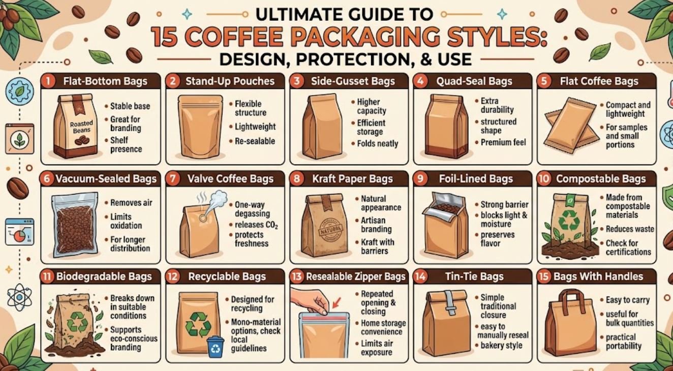 15 Coffee Bag Styles and Types: Features, Benefits, and Uses