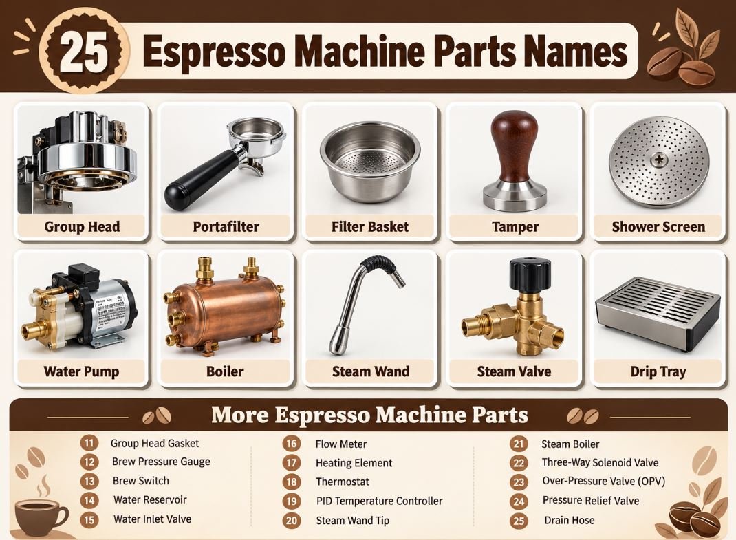 25 Espresso Machine Parts Names and Their Functions Explained
